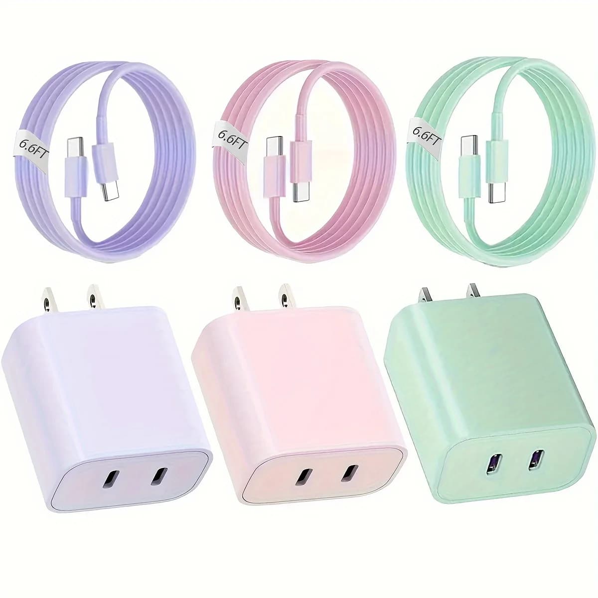 Caricabatterie rapido USB C a doppia porta da 40 W con cavo di ricarica USB C lungo 6,6 piedi per iPhone 15 Pro Max/15 Pro/15/15 Plus e altri dispositivi