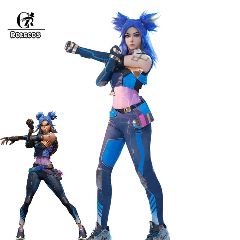 ROLECOS Neon Cosplay Costume gioco validant Neon Cosplay Costume blu donne uniforme da combattimento Halloween Party Outfit Set completo