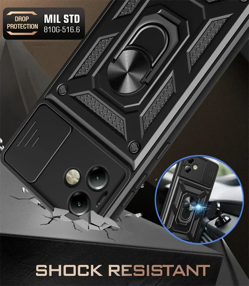 Custodia Antiurto Armor per Motorola Moto G14 con Protezione Lente Fotocamera e Anello Magnetico - Cover Posteriore per Moto G14