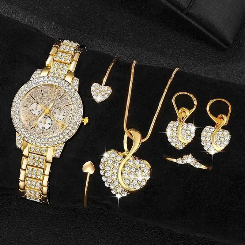 6 pezzi/set orologi da donna con strass di lusso set di gioielli con orologio da polso al quarzo con quadrante Roma