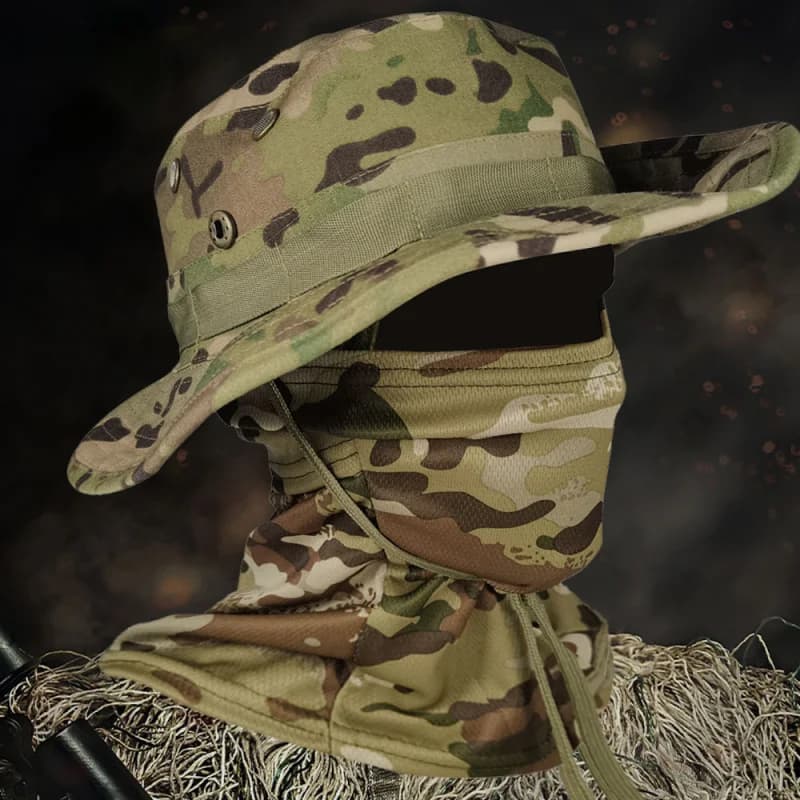 Cappello Boonie mimetico tattico - Cappello da sole militare con tesa larga, rete traspirante per pesca/escursionismo all'aperto