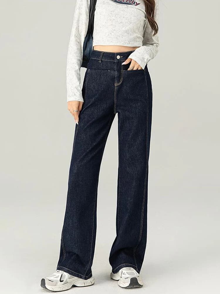 Jeans a Vita Alta e Gamba Larga per Donna Autunno 2024, Taglio Dritto, Modellante e Versatile, Pantaloni Lunghi in Denim Elasticizzato Confortevole