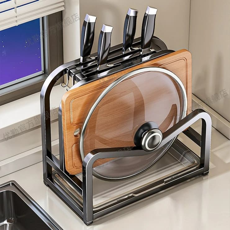 Kitchen Knife Holder Rack Multifunctional Kitchen Knife Cutting Board Pot Lid Integrated Storage Rack Countertop Knife Holder