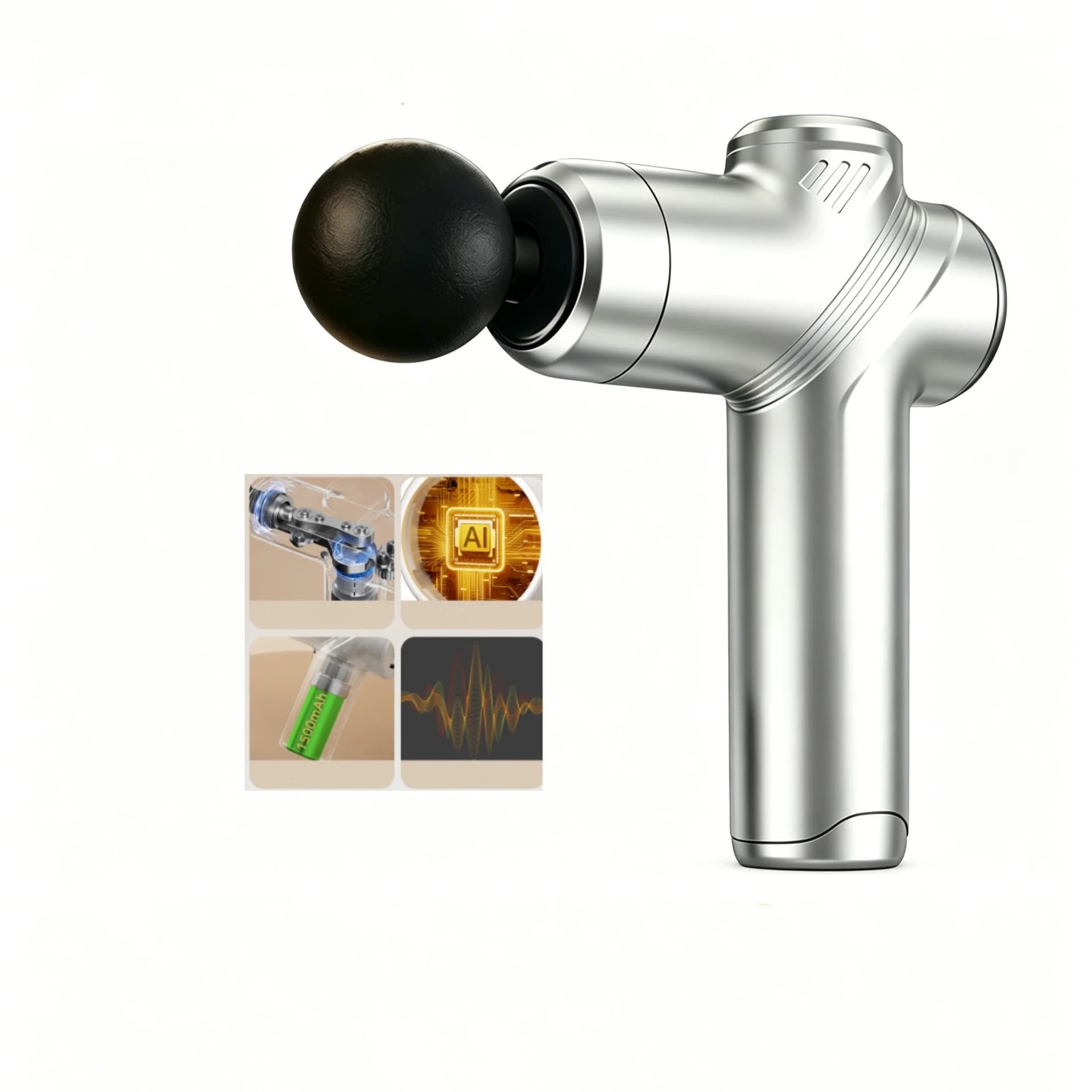 Mini Pistola Massaggiante Muscolare Portatile, 12kg di Spinta, Motore Silenzioso Brushless con 4 Testine Massaggianti, Massaggiatore Manuale per Tessuti Profondi e Rilassamento Corporeo