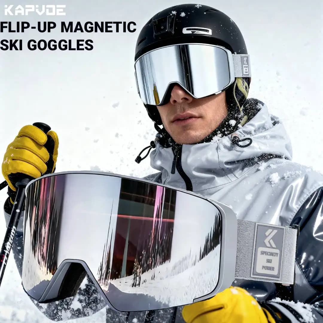 Kapvoe Occhiali da neve Colore fotocromatici Anti-appannamento Lente ribaltabile magnetica OTG UV400 Casco di protezione Compatibile con occhiali da sci invernali