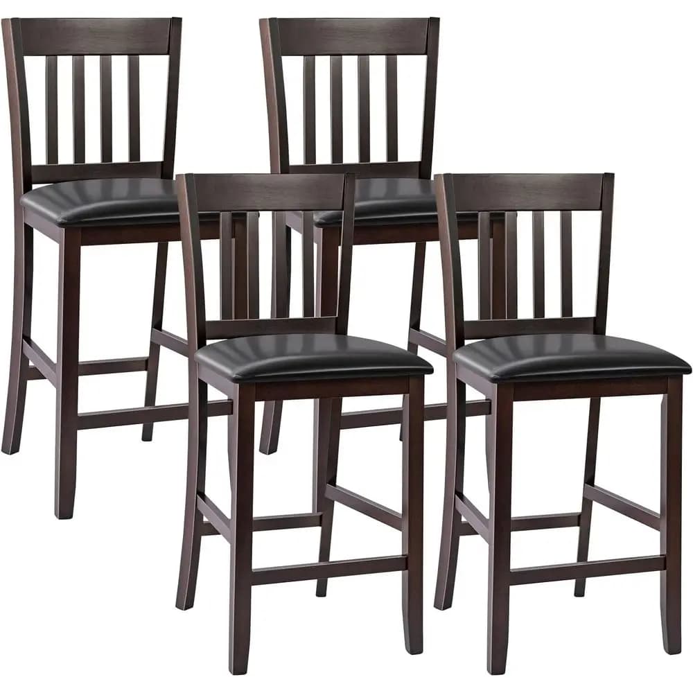 Set of 4 high bar chairs with rubber wood legs, padded seats, ideal for kitchen, living room and bar areas