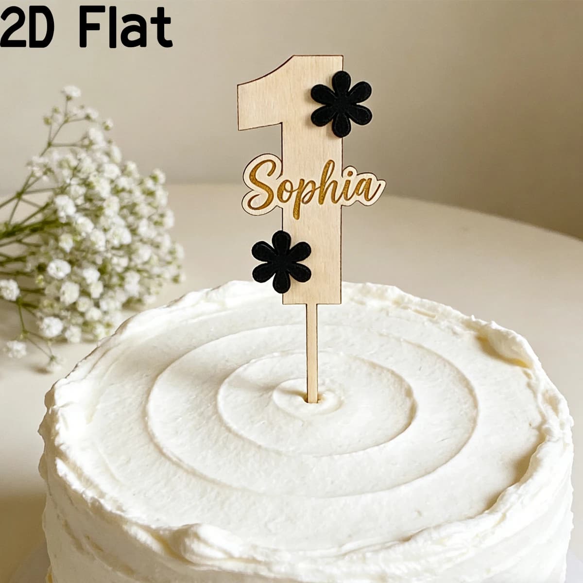 1pc little black flower Custom Name Wooden Acrylic Cake Topper,Home Family Friends Wedding Birthday Anniversary Graduation Gift