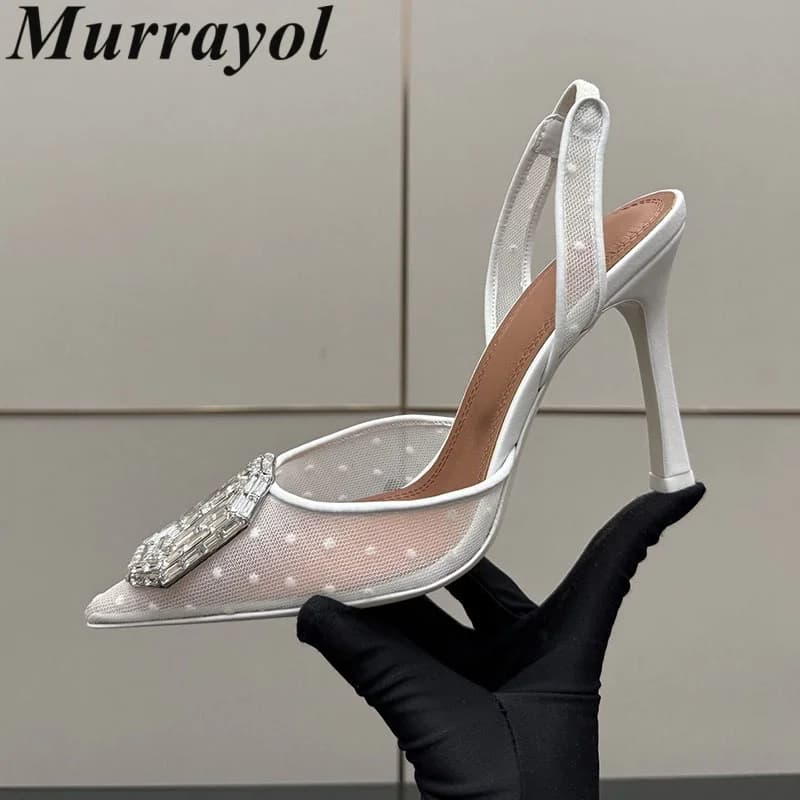 Nuove scarpe da sposa donna decorazioni con strass sandali sexy punta a punta in pizzo sandali con tacco alto sottili scarpe da festa estive