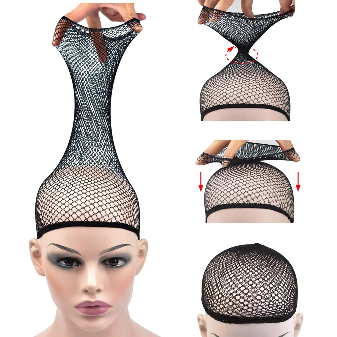 Cuffia per parrucca in rete Elastico estensibile Retina per capelli nera Elastico per parrucca a rete con estremità aperta Cuffia in rete traspirante per accessori per parrucche