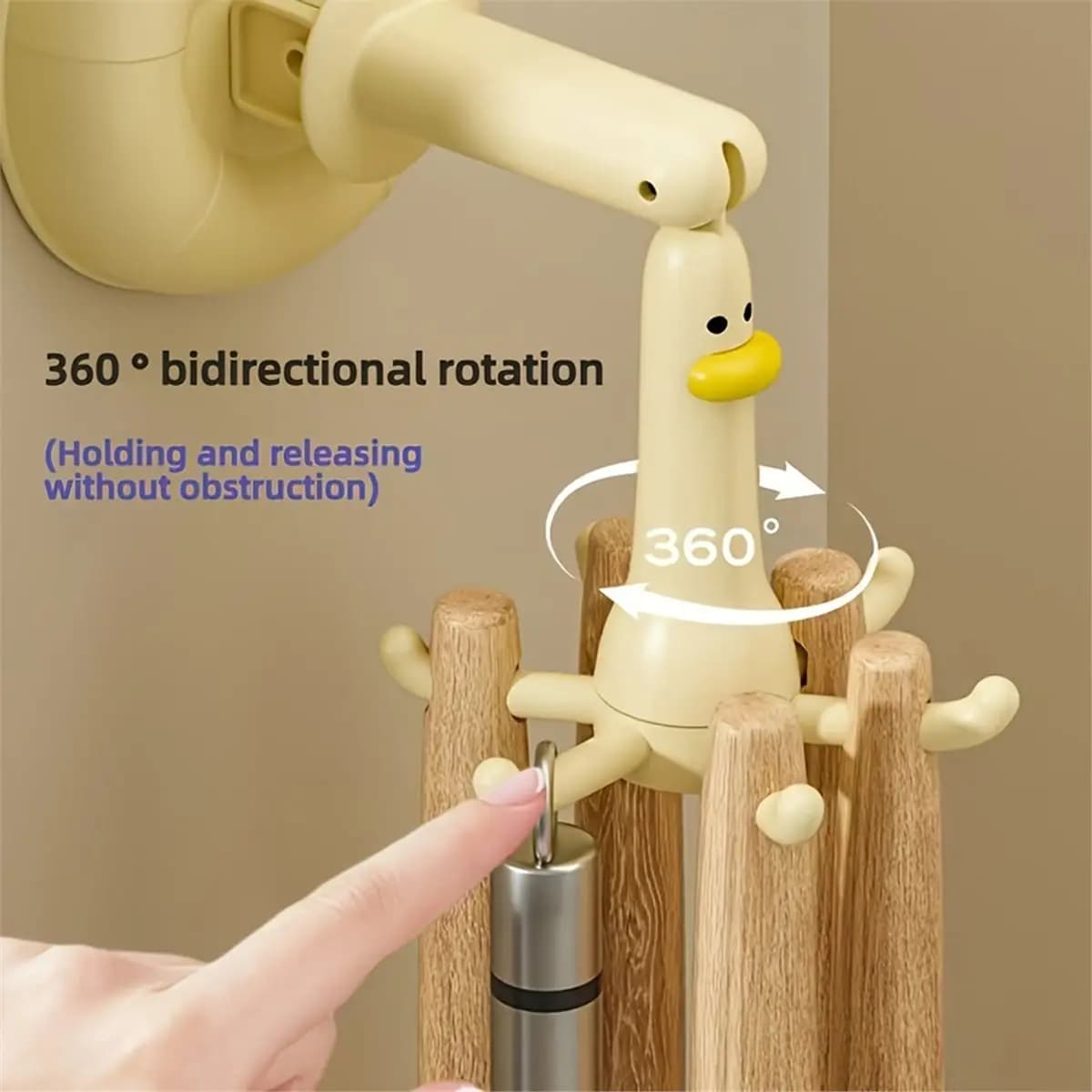 (LBER) Gancio a ventosa con sei artigli a forma di anatra, 2 pezzi, 360° ° Portaoggetti Girevole a Doppio Asse Senza Foratura per Cucina e Bagno, Piccolo Appendiabiti per Casa