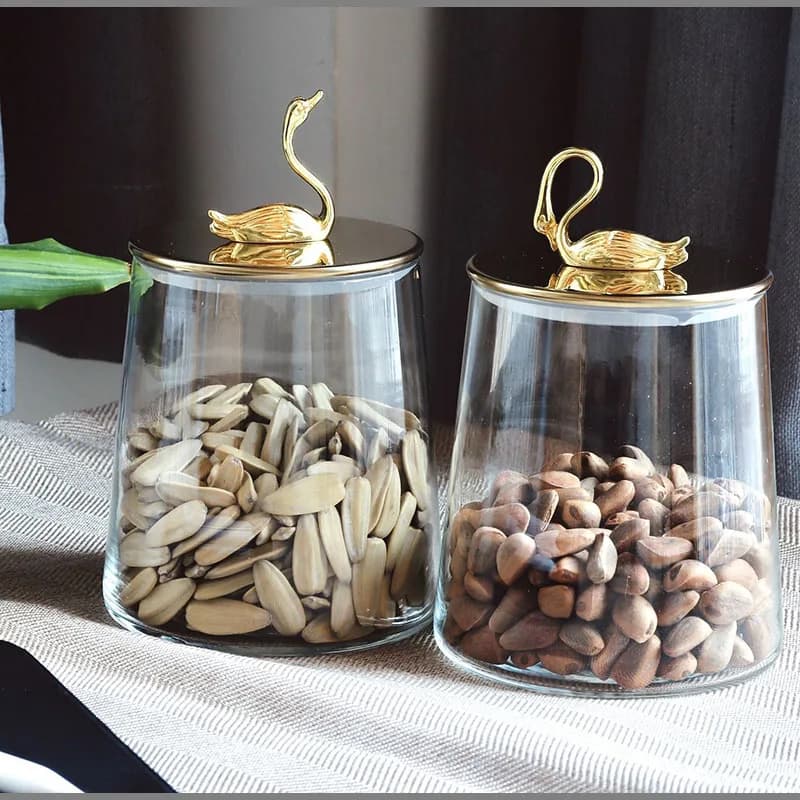 Clear Glass Storage Jar with Lid Golden Elk Candy Jar Home Multifunctional Nut Coffee Bean Herb Storage Bottle Kitchen Container