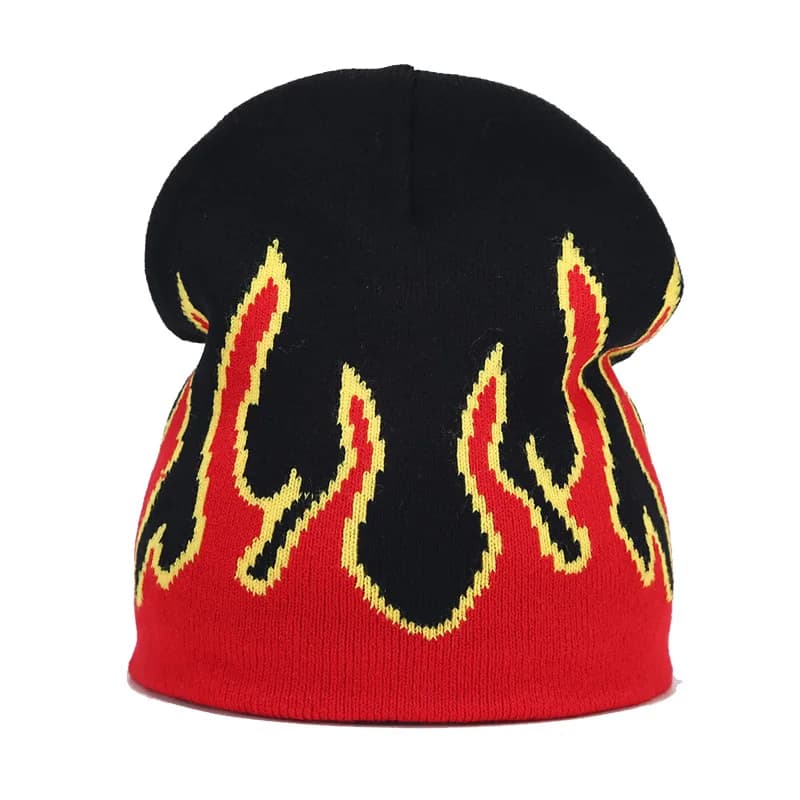 Autumn Knitted Hat Men's and Women's Hip Hop Fashion Flame Jacquard Hoodie Winter Outdoor Cycling Versatile brimless Hat
