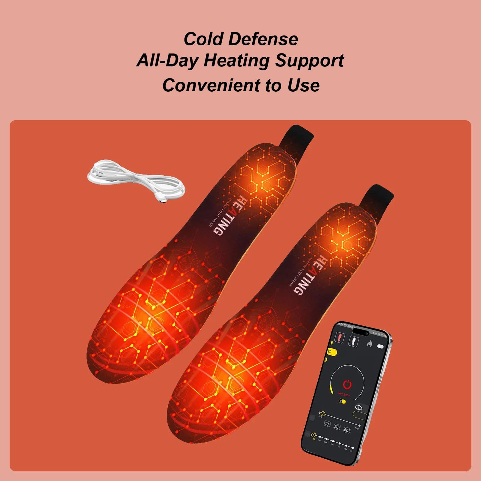 4300mAh Heated Insoles App Control Rechargeable Foot Warmer Boot Inserts for Winter Outdoor Sports Adjustable Heating Shoe Pad