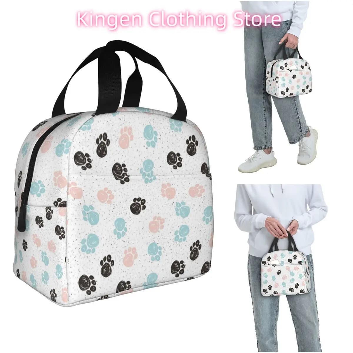 Pet Cute Paw Dogs Cats Insulated Lunch Bag for Kids School Cooler Thermal Food Box Tote Leakproof Lunch Boxes Container