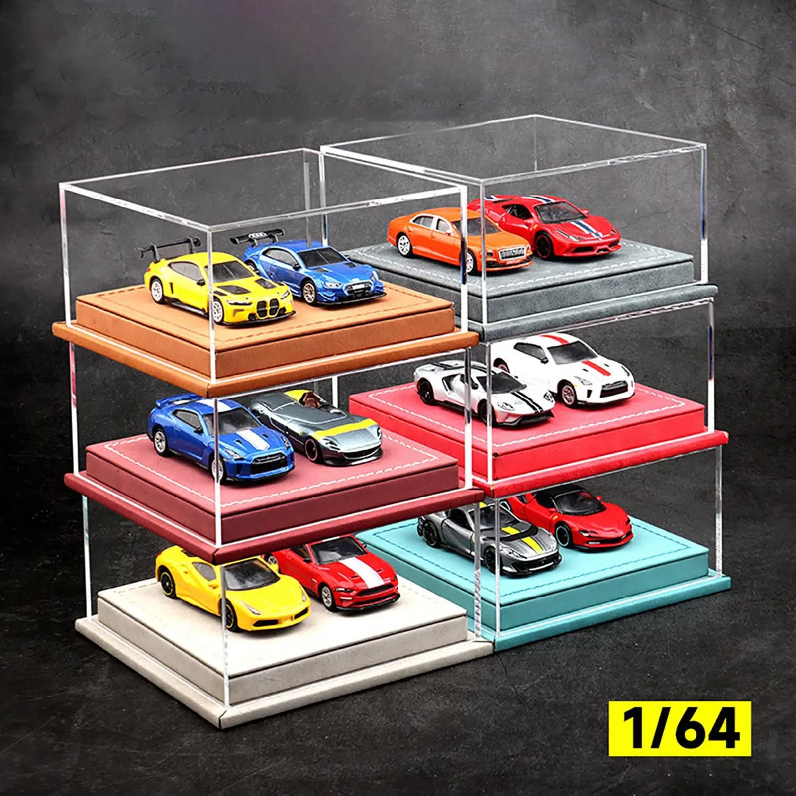 Espositore per Modellini di Auto in Scala 1:64 12,7x12,2x6,5cm per Decorazione Casa Organizzatore per Modelli di Veicoli Versatile Base Robusta in Pelle PU