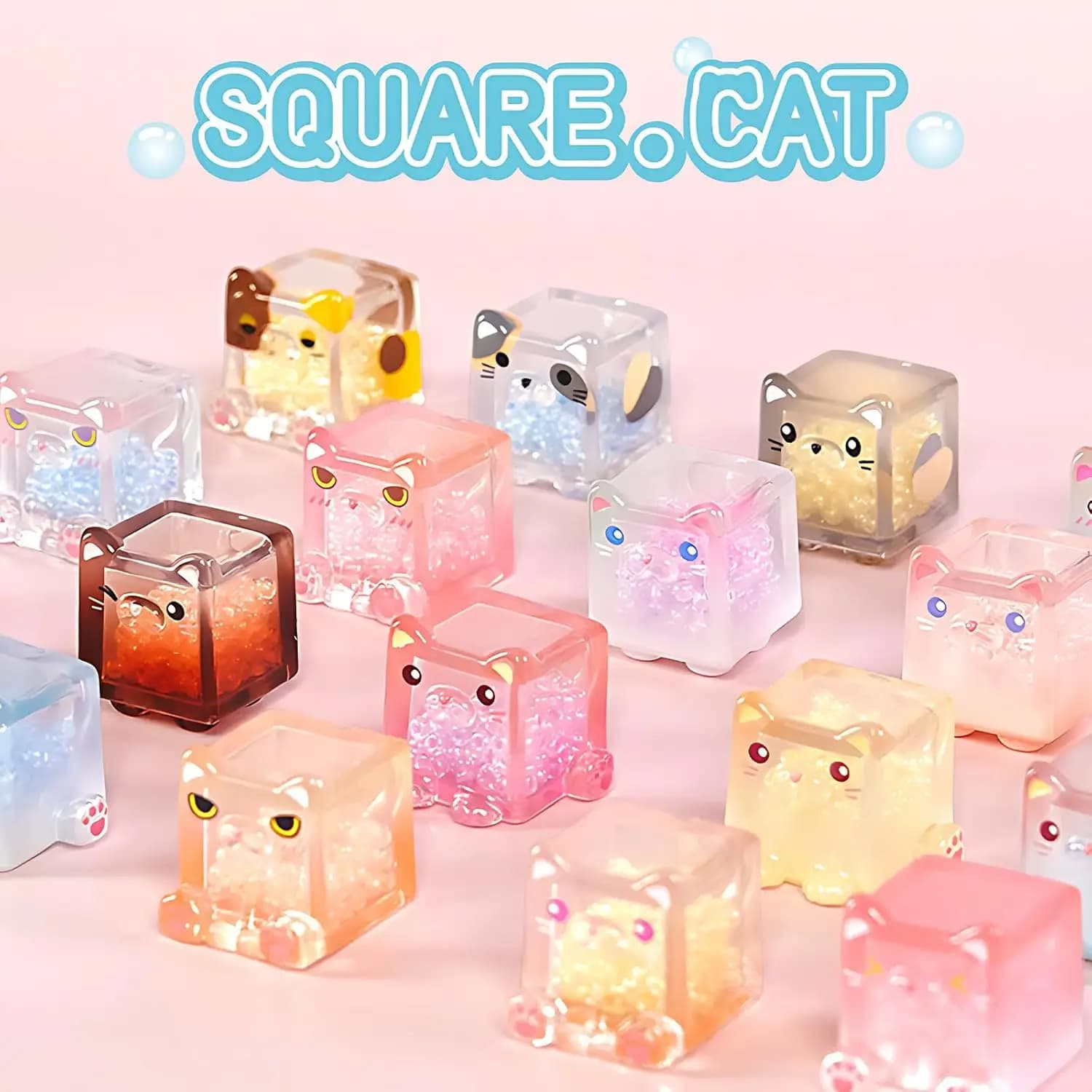 Figura che si illumina al buio, borsa cieca serie Cat quadrata (5 pezzi in una borsa) Mini figure per regalo di compleanno per gli amanti dei gatti