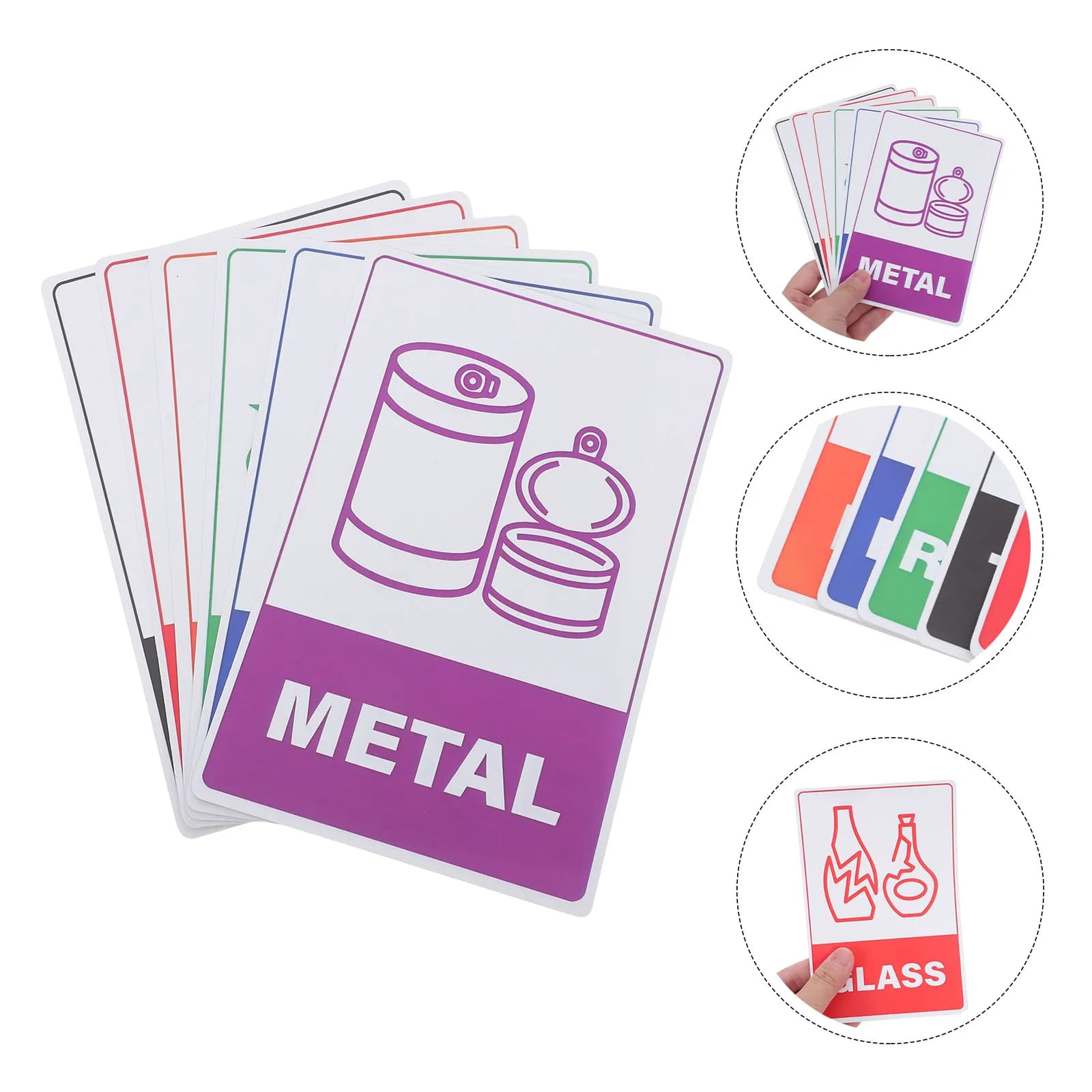 18 Fogli di Adesivi Impermeabili in PVC per Riciclaggio, Etichette Autoadesive per Bidoni della Spazzatura, Vetro, Carta, Plastica, Metallo, Icone per Contenitori dei Rifiuti, Cucina