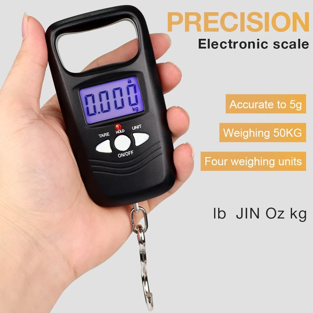 Mini bilancia elettronica 50kg/10g bilancia multifunzionale per bagagli da pesca sospesa bilancia digitale portatile con gancio per peso tascabile