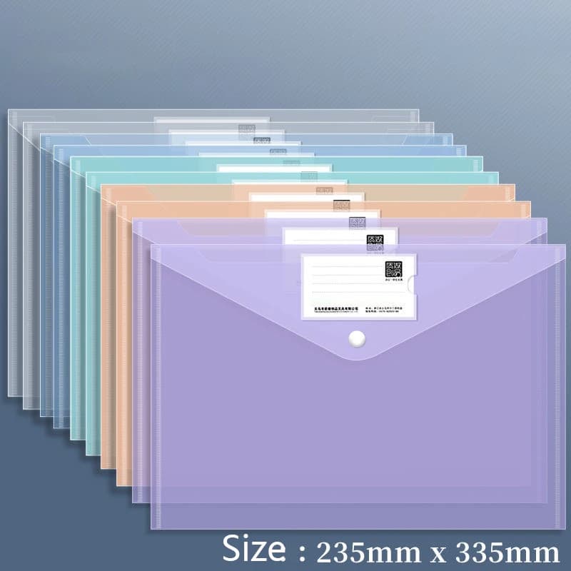 10 cartelle in plastica per documenti, buste in plastica formato A4 con chiusura a scatto, buste trasparenti per documenti per scuola e ufficio