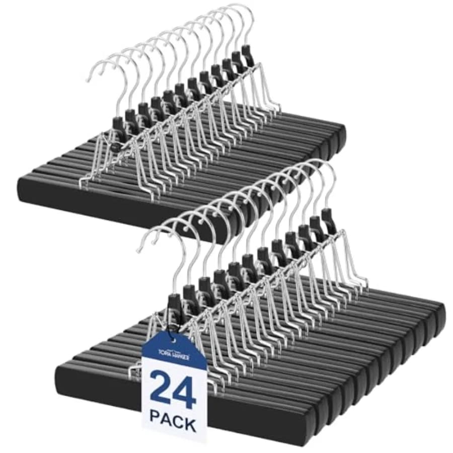 Confezione da 24 appendiabiti in legno antiscivolo con imbottitura in velluto e gancio girevole a 360° per jeans, gonne, pantaloni, parrucche, colore nero