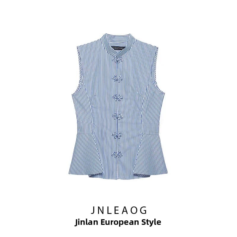 JNLEAOG Summer New Women's Fashion Striped Shirt Skirt Style Hemline Breathable Skin-Friendly Polyester Casual Blouse