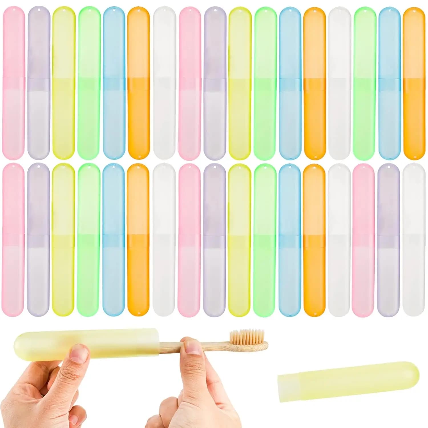 Set da Viaggio con 35 Porta Spazzolini, 7 Colori, Custodia Portatile in Plastica Antipolvere e Traspirante per Campeggio, Casa, Scuola