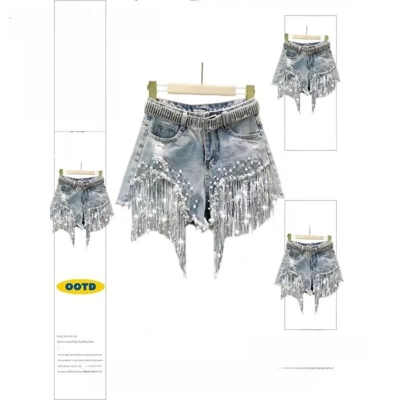 Short jeans retro American sexy woman rivet casual patchwork vintage aged zipper Solid color summer low waist fit