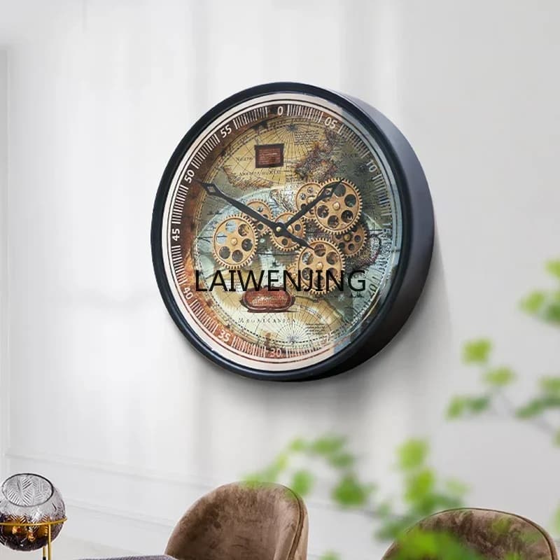 MJY orologio da parete artistico con ingranaggi rotondi per decorazione del soggiorno in stile medio-antico di fascia alta, nuovo modello