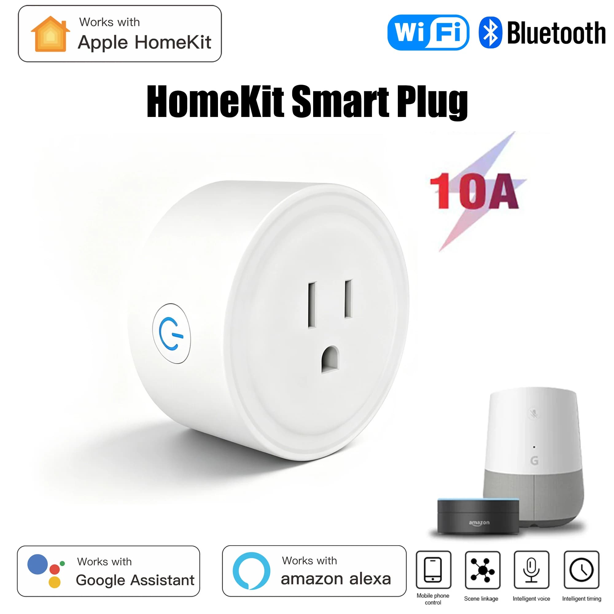 Smart WiFi Homekit US 16A with Consumption and Timer Monitoring, Remote Control, Compatible with HomeKit, Alexa and Google Home