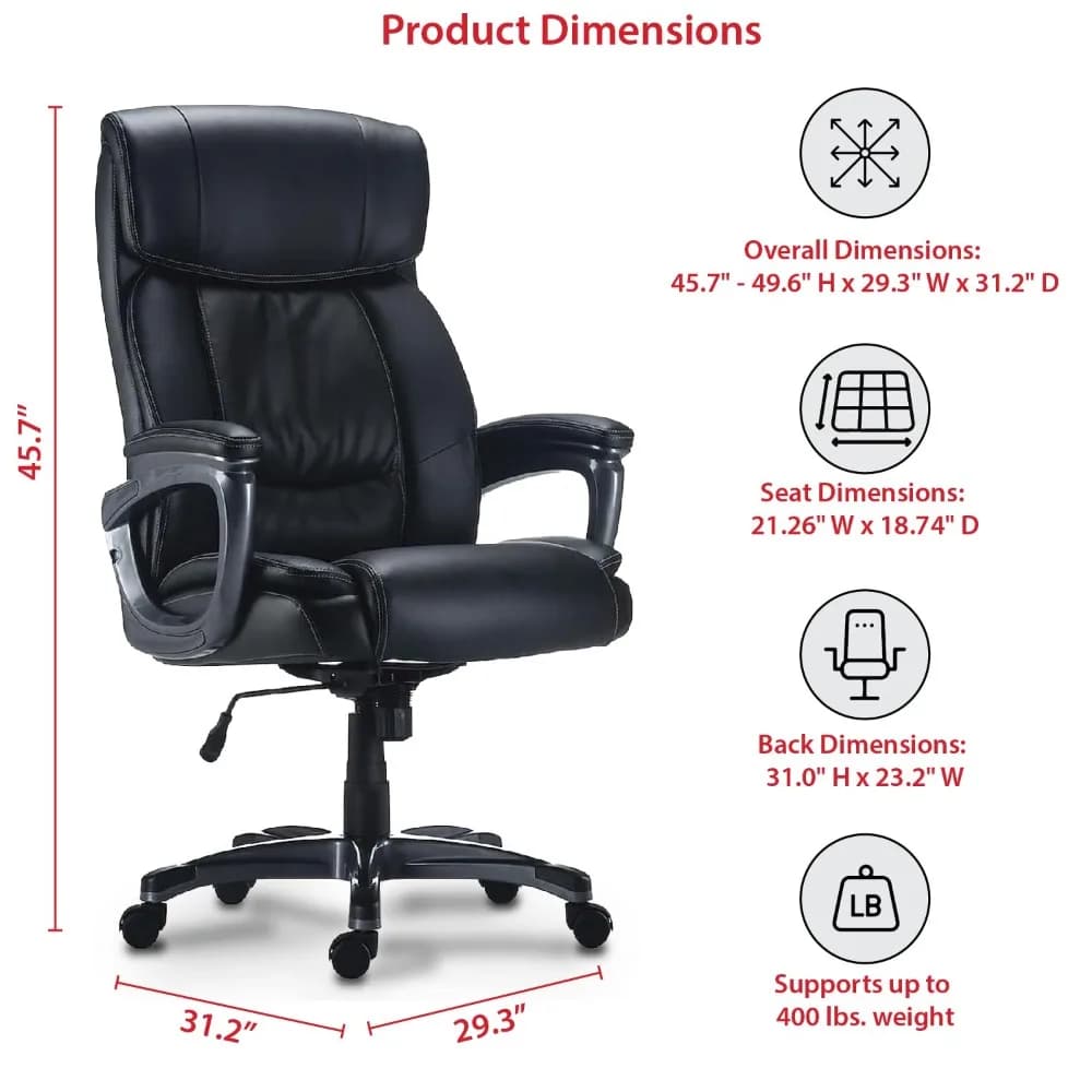 Sedia da Ufficio Ergonomica Lockland per Manager, Imbottita per Persone Alte e Robuste, Altezza Regolabile, Telaio in Metallo, Pelle Sintetica, Personalizzabile