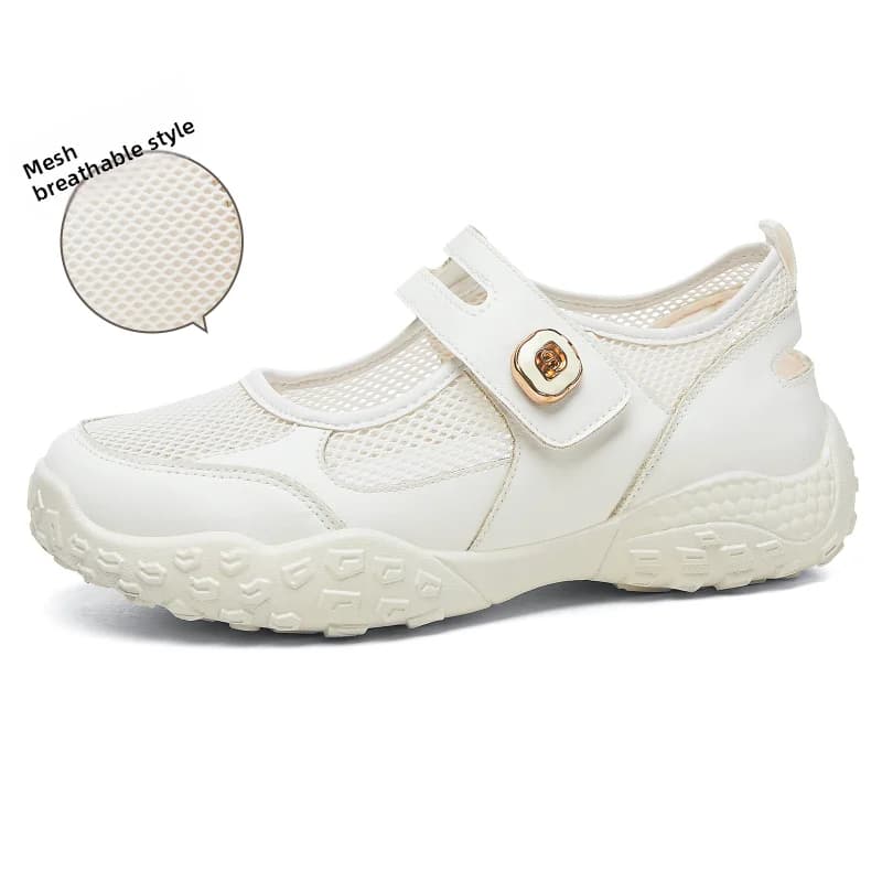 Women Mesh Mary Jane Sneakers Breathable Hook Loop Flat Shoes Light Soft Sole Comfort Walking Casual Sports Shoes
