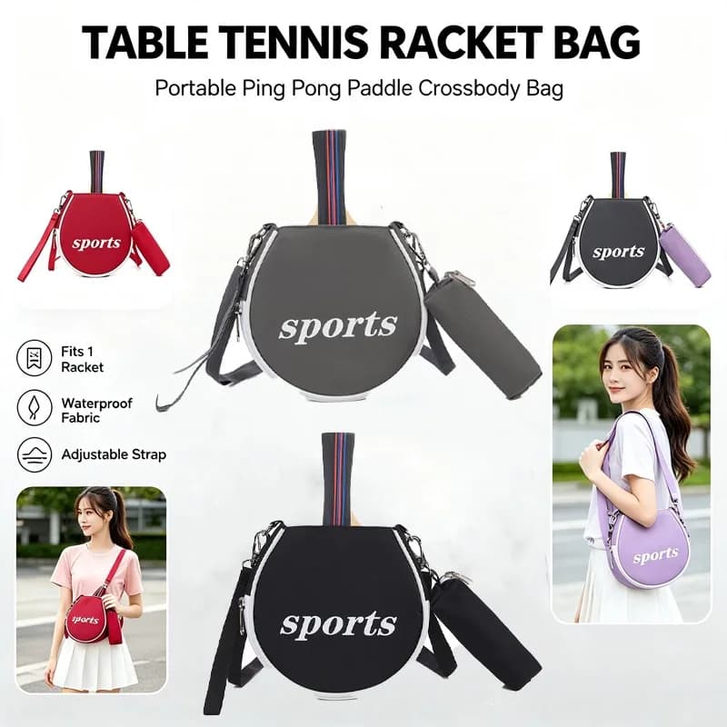 Portable Table Tennis Racket Bag Detachable Ball Pouch Can Hold 3 Balls Waterproof Ping Pong Paddle Storage Case Crossbody Bags
