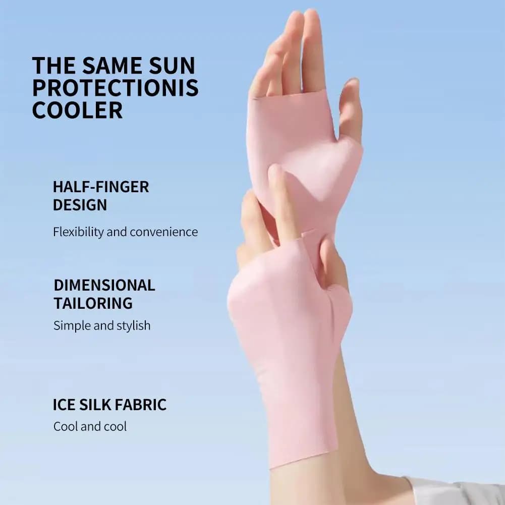 Fingerless Silky Ice Silk Sun Gloves Thin Cool Touch Screen Driving Outdoor Anti UV Summer Unisex Daily Mittens