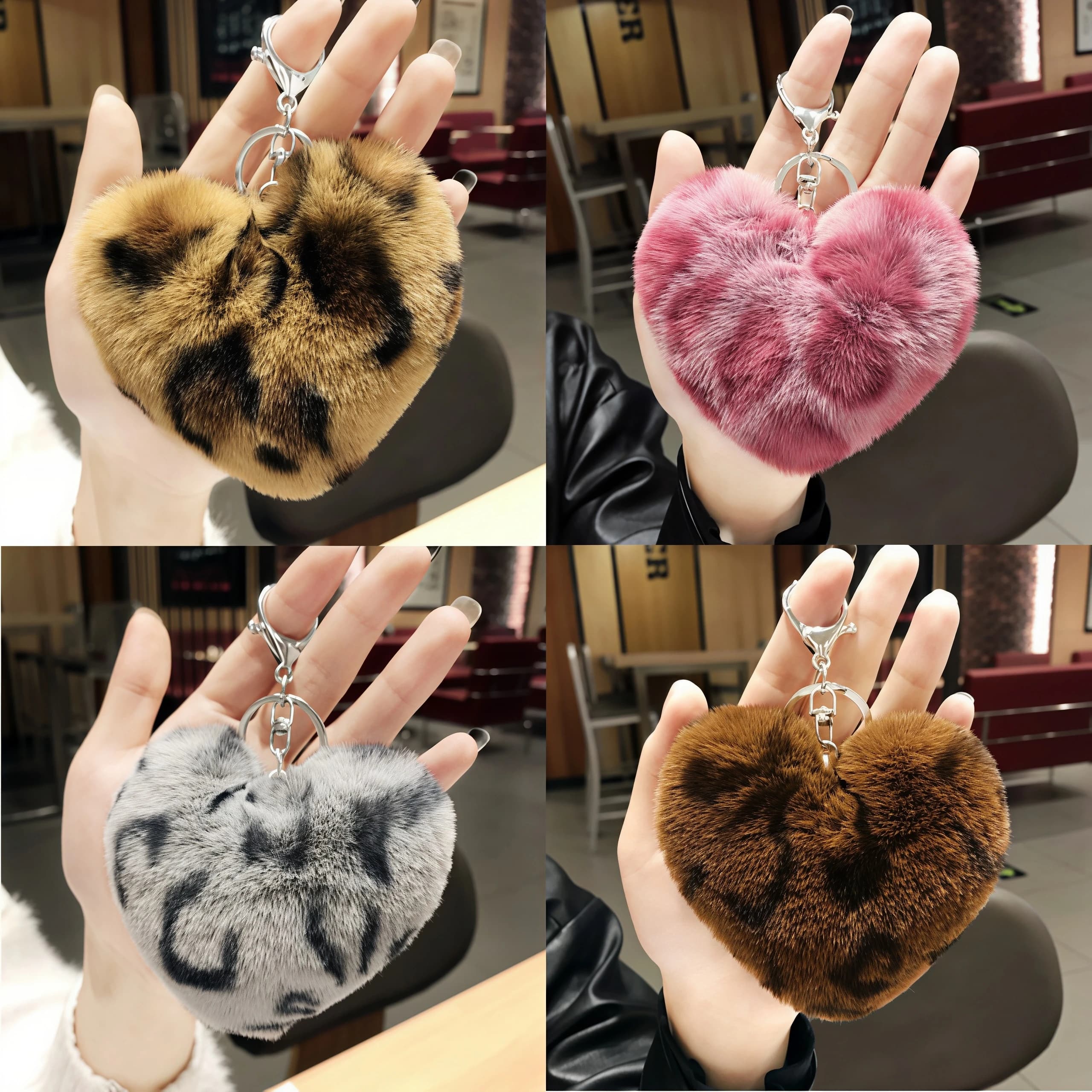 Bags Accessories Round Ball Leopard Pendant Heart Key Ring Key Chain Keychain Fur Ball Leopard Accessories Backpack Pendant Gift