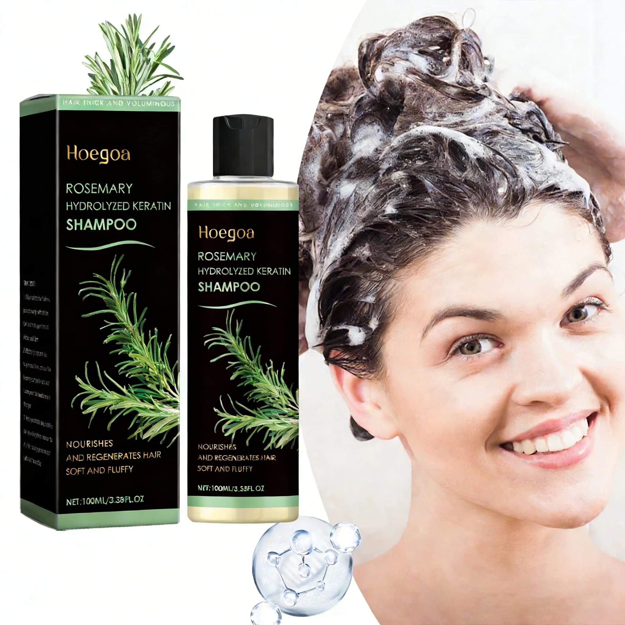 Shampoo alla Cheratina Idrolizzata di Rosmarino per Riparare Capelli Secchi Danneggiati Crespi Detergente Rinforzante Idratante per Cuoio Capelluto Radici e Ricrescita dei Capelli