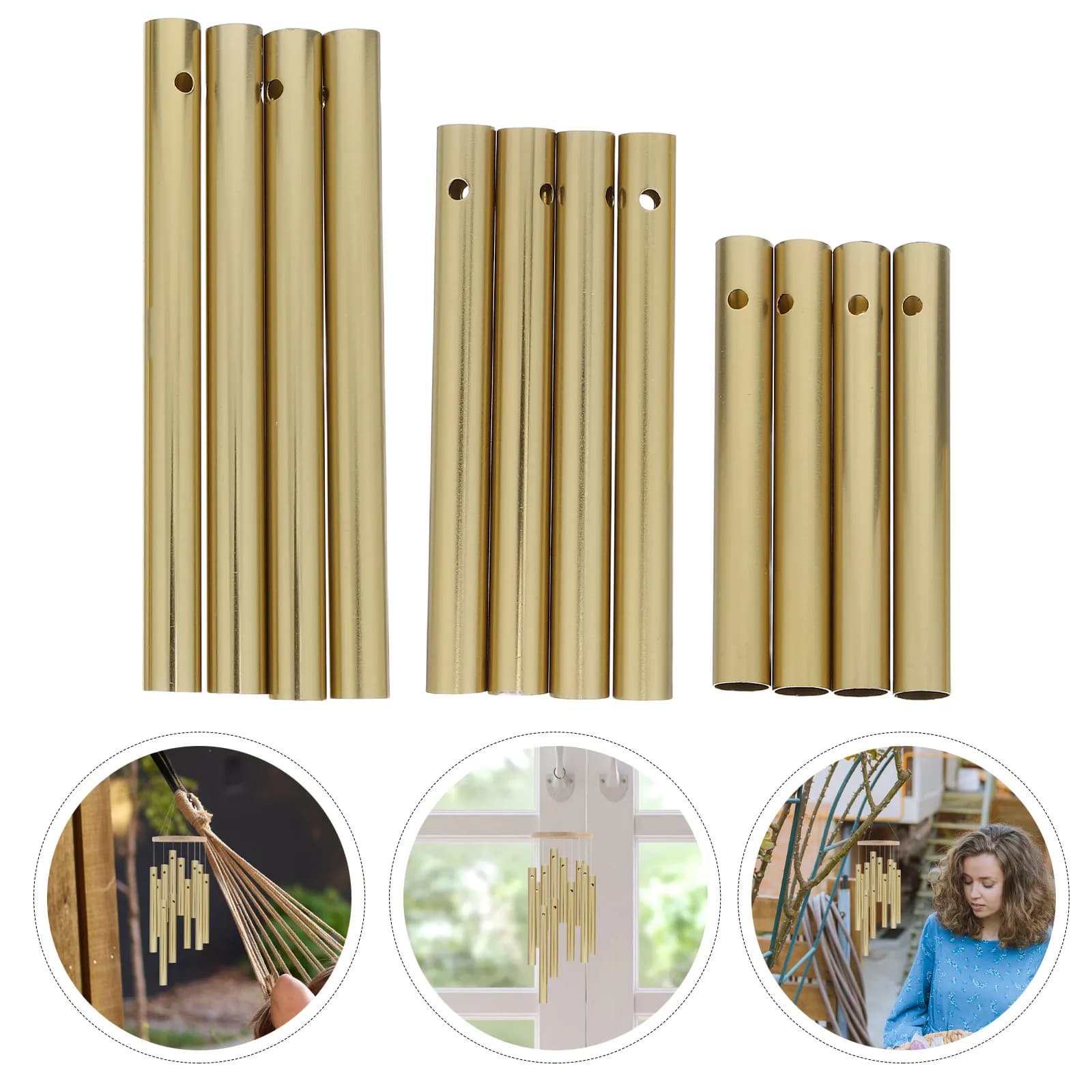 12Pcs Metal Wind Chime Tubes Gold Aluminum Hollow Tubes Parts Kit for DIY Indoor Outdoor Garden Hanging Decorations Crafts
