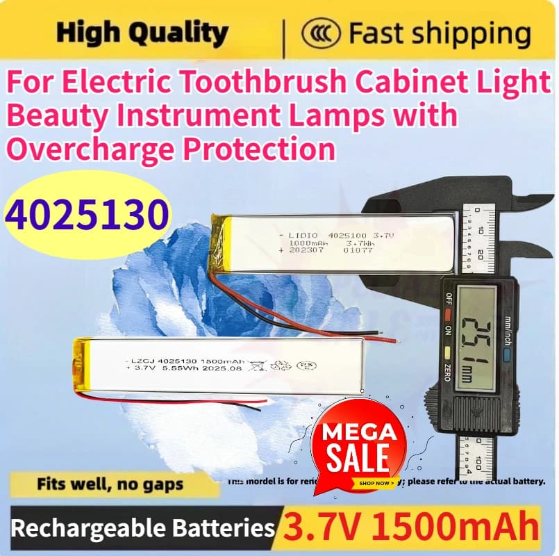 Batteria Li-Po 4025130 3.7V 1500mAh per Spazzolino Elettrico, Luce per Armadio, Strumenti di Bellezza, Lampade con Protezione da Sovraccarico