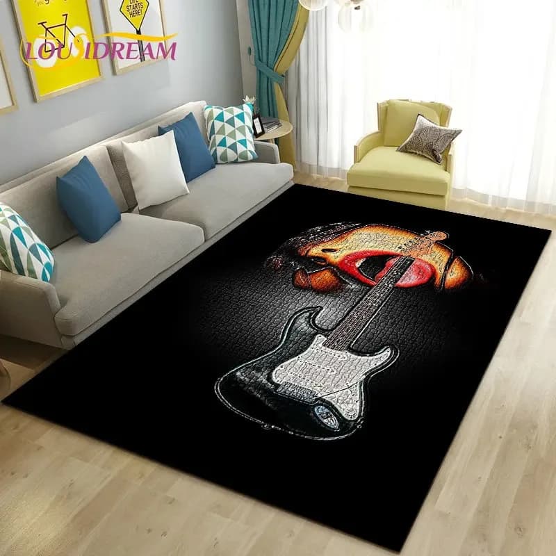 Tappeto per area musicale per chitarra elettrica classica grande, tappeto per soggiorno, camera da letto, divano, zerbino, tappetino antiscivolo 3D