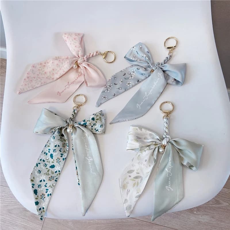 Ladies' Bag Pendants Creative Silk Scarf Bow Pearl Cute Gentle Kawaii Bag Accessories Multifunctional Fashion Keychain For Girl