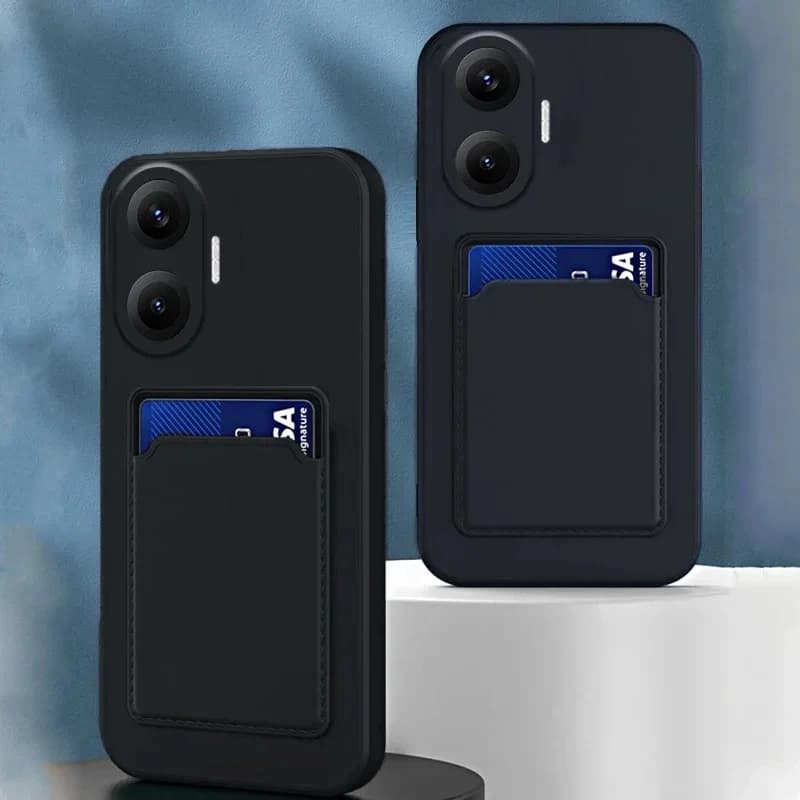 Custodia di Lusso Porta Carte e Telefono in Silicone Liquido Morbido per Poco F7 Ultra F6 M6 Pro, Cover per Poco X7 X6 X5 X4 X3 Pro