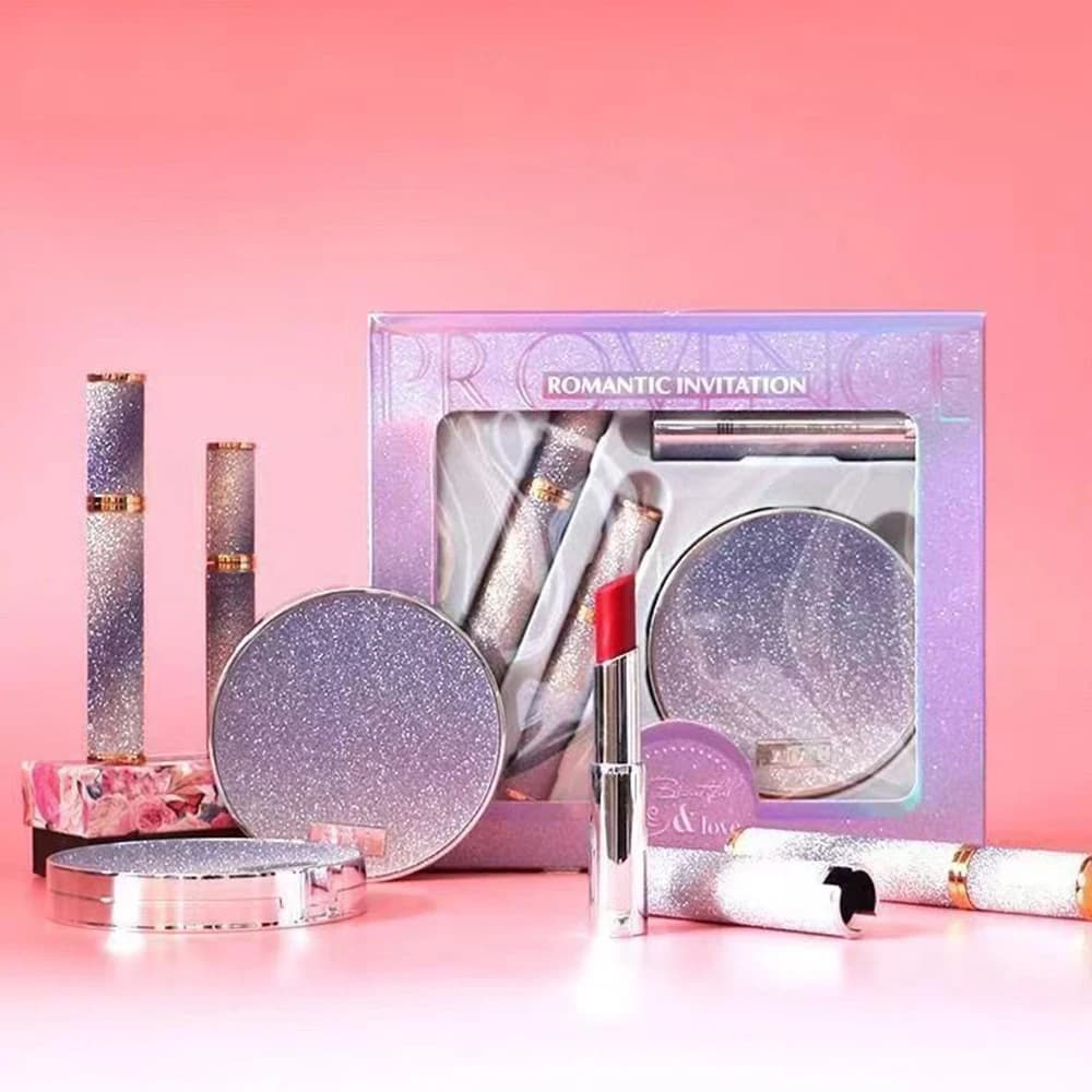 Set for make-up Lipstick Box 12 color shade palette Natural curling Mascara Set of 4 pieces Gift package Beauty cosmetics