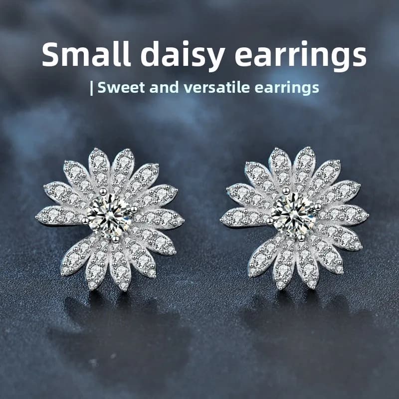 Orecchini a bottone con margherita Moissanite color argento sterling S925 da 1 CT D per donna, squisito regalo di gioielleria raffinata.