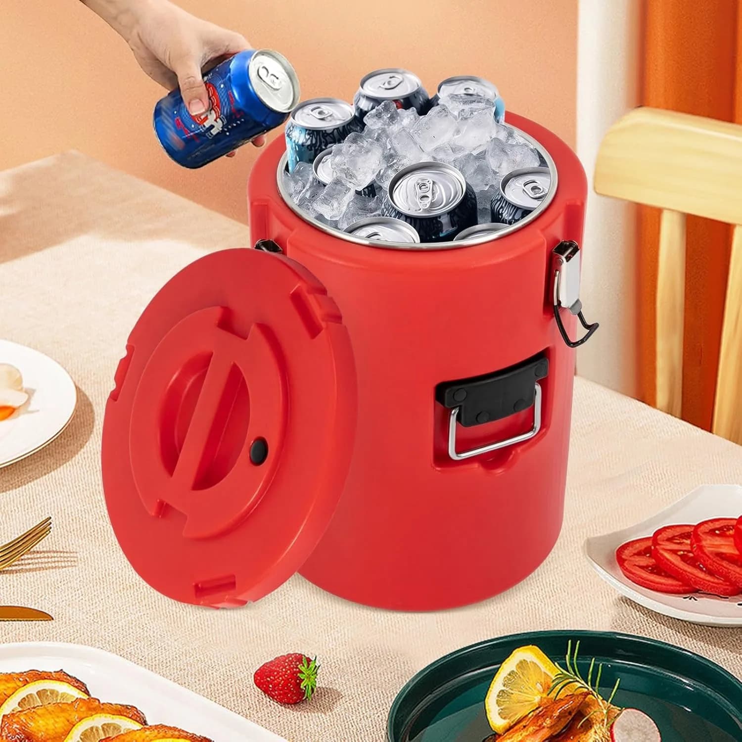 Contenitore Termico per Zuppa in Acciaio Inox 201, Scaldavivande Commerciale per Alimenti Caldi o Freddi, Hot Box da 20L per Catering, Contenitore Termico con Coperchio e Manici, Porta Zuppa per Ristoranti, Mense, Casa