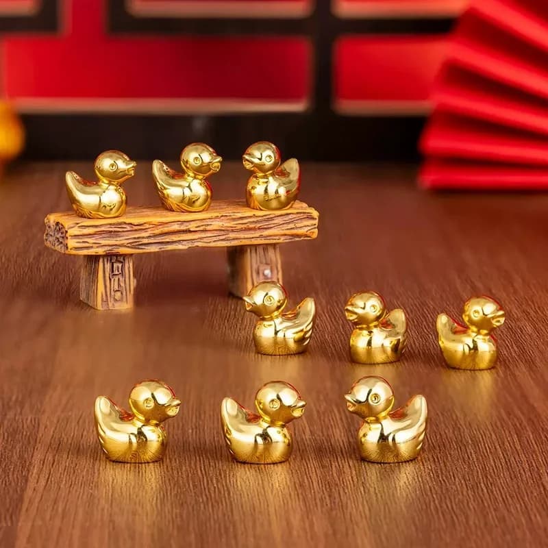 10 Pieces Mini Golden Duck Statuettes, Small Animal Miniatures in Resin for Fai-da-Te Decorations, Micro Landscapes and Plants in Vase