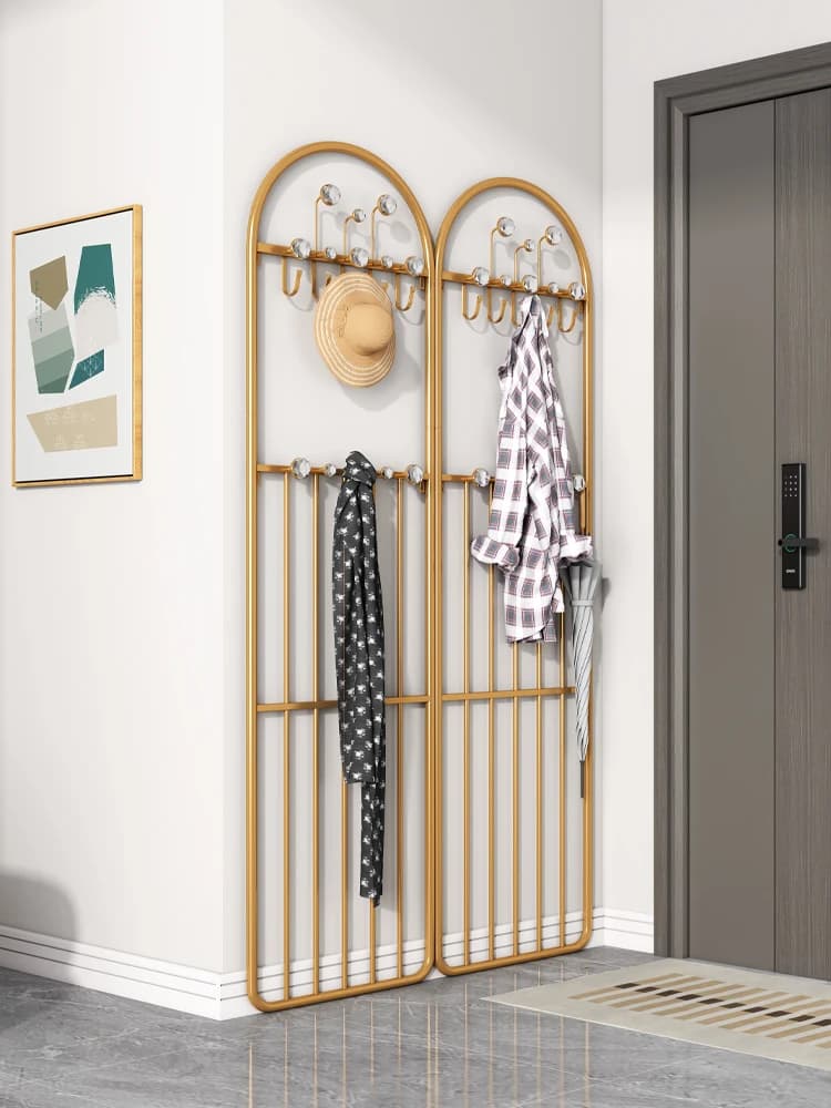Wall-Mounted Clothes Hanger behind Door Bedroom Hall Entryway Coat Hook Rack No-Drilling Metal Storage Organizer for Hats And...