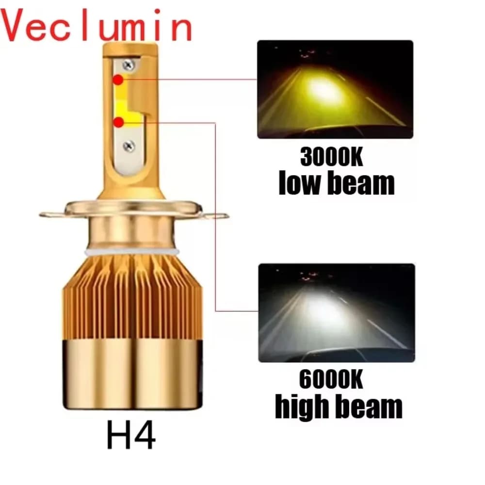 Doppio colore H4 H7 Led lampadina faro 12V H8 H1 H3 9005/HB3 9006/HB4 Car-styling LED doppia lampadina per auto 3000K 6000K 9600LM fendinebbia