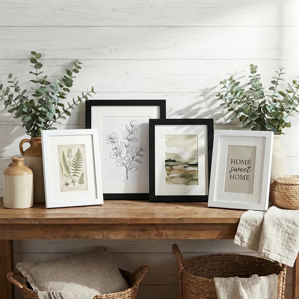 2 Pack Black White Picture Frame Set With Mat Photo Frames For Wall Gallery & Desktop Display Nordic Home Decor Gift 4×6 6×8 A4