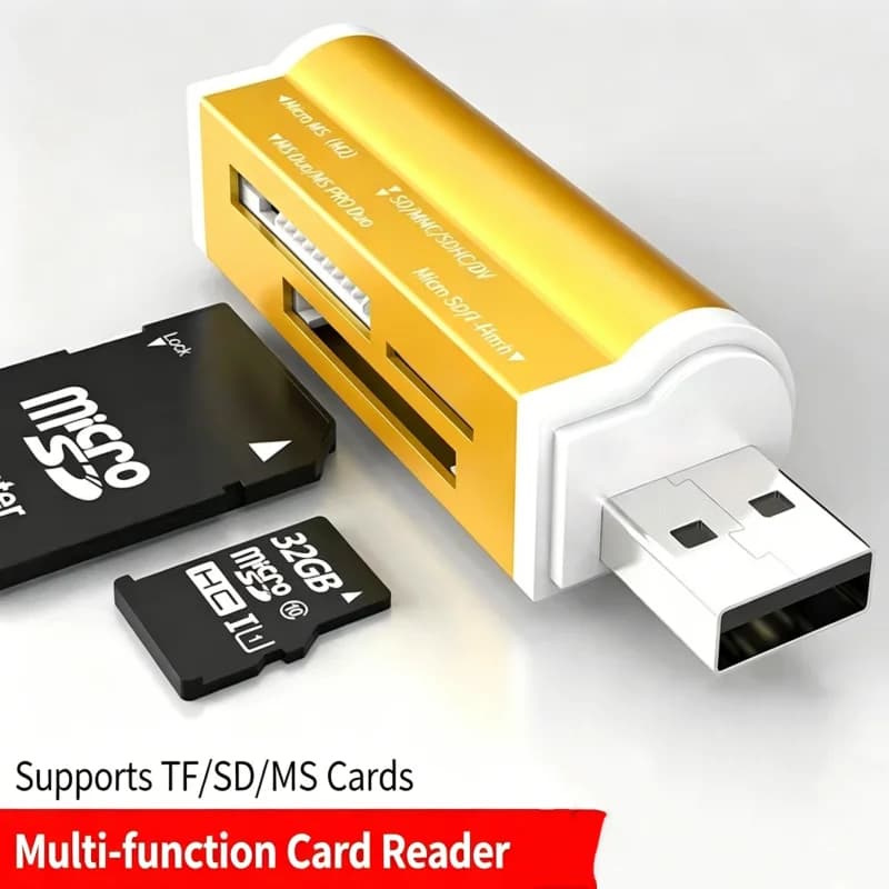 Aluminum Alloy 4 in 1 USB 2.0 Card Reader Multi Function SD TF MMC MS Memory Card Adapter For Laptop Desktop，Micro 0.3m Cable