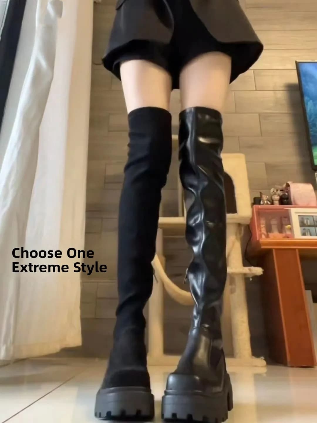 Women's Over-Knee Boots Autumn Winter New Sle Elastic Thi Bot Bla Heightening Knight Boots College Sle Long Tube B...