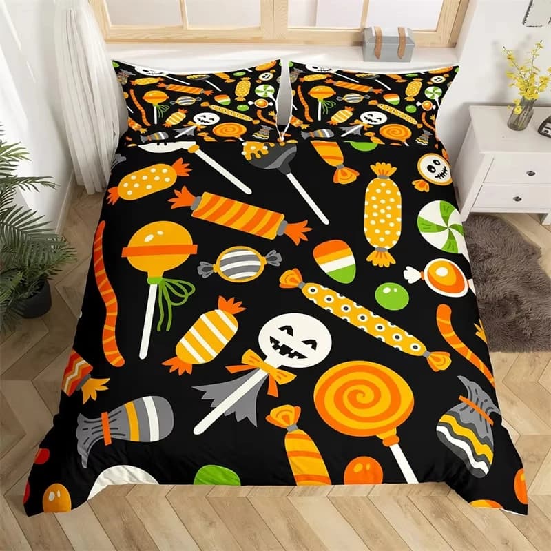 Copripiumino di Halloween Queen Boys Dolcetto o scherzetto Set di biancheria da letto per bambini Arredamento della camera per adolescenti Copripiumino in microfibra con teschio di zucchero morbido